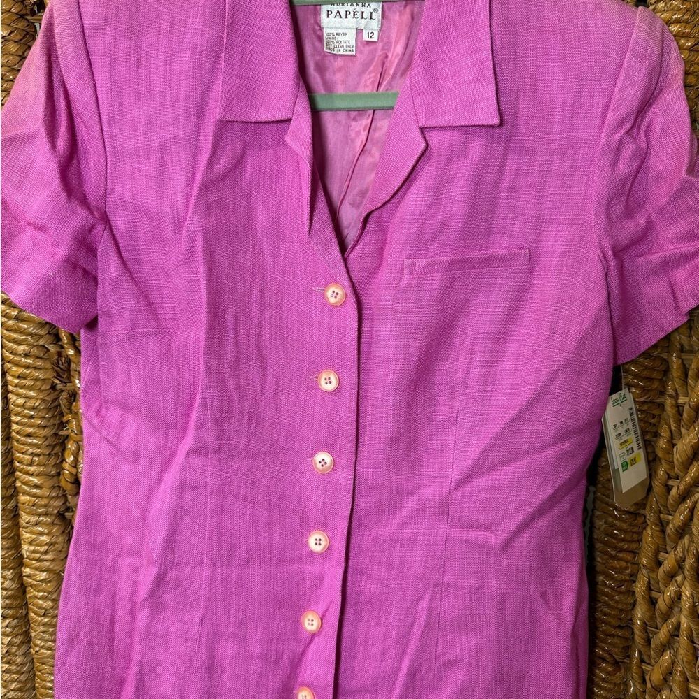 Vintage 60s Adrianna Papell Pink Button Up Dress New - Picture 2 of 10